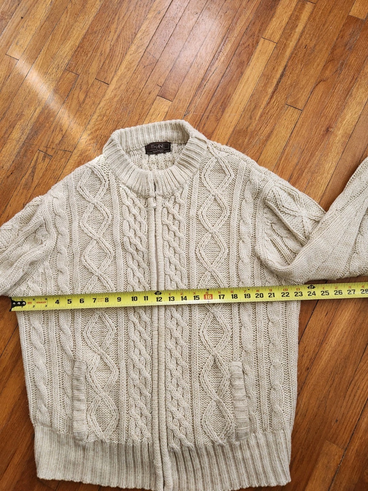 Vintage Thane Cable Knit Zip Up Sweater Cream Color Trendy GPA Sweater