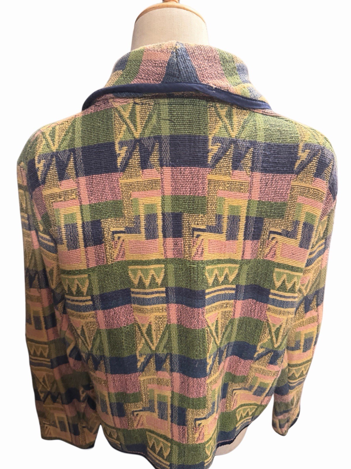Casual Corner Vintage 90s Geometric Southwestern Cotton Tapestry Jacket Sz L