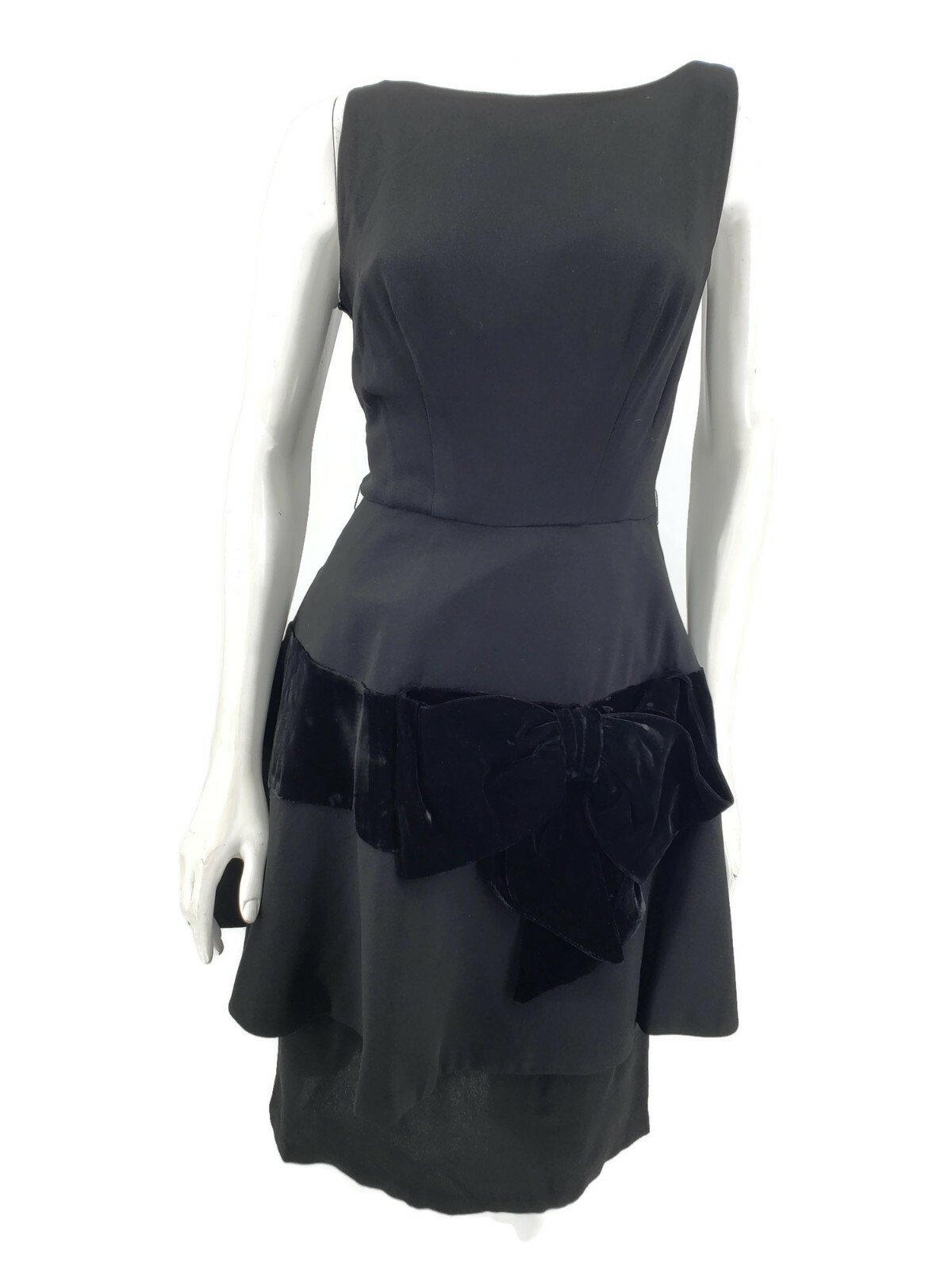 VTG Miss Elliette Black Peplum Dress Womens Small/Medium? Sleeveless Velvet Bow