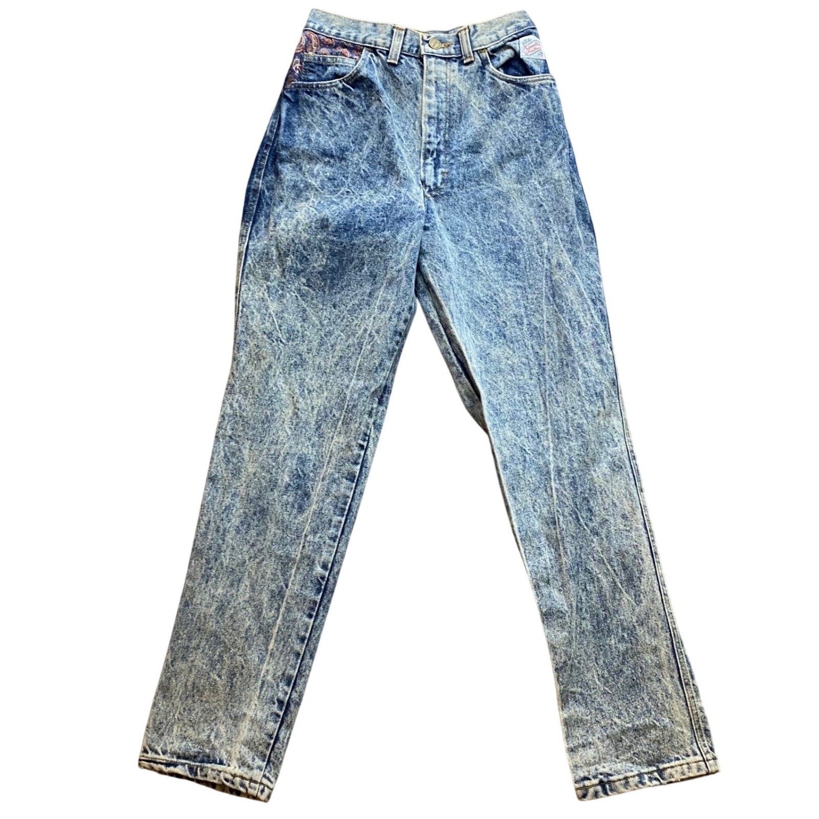 NWT Vintage Palmettos Acid Wash Cinch Back Jeans Paisley Inset USA 12T 9JR