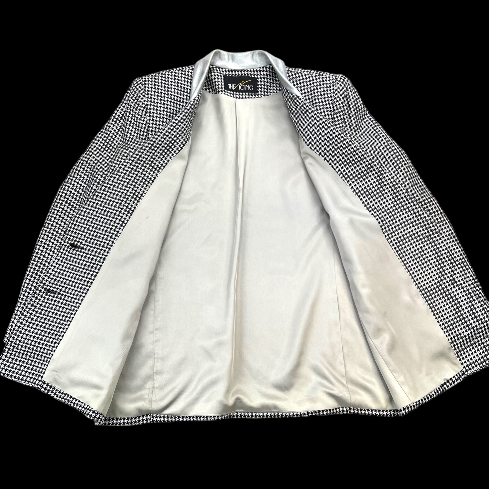 VTG 80s THE ICING WOMENS  BLAZER JACKET SZ L HOUNDSTOOTH SILVER THREAD