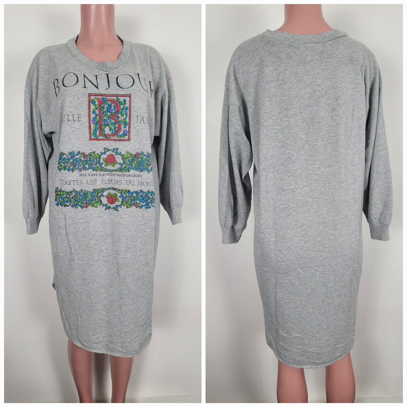 Vintage 80s 90’s Bonjour International Sweatshirt Nightgown Dress Women’s Large