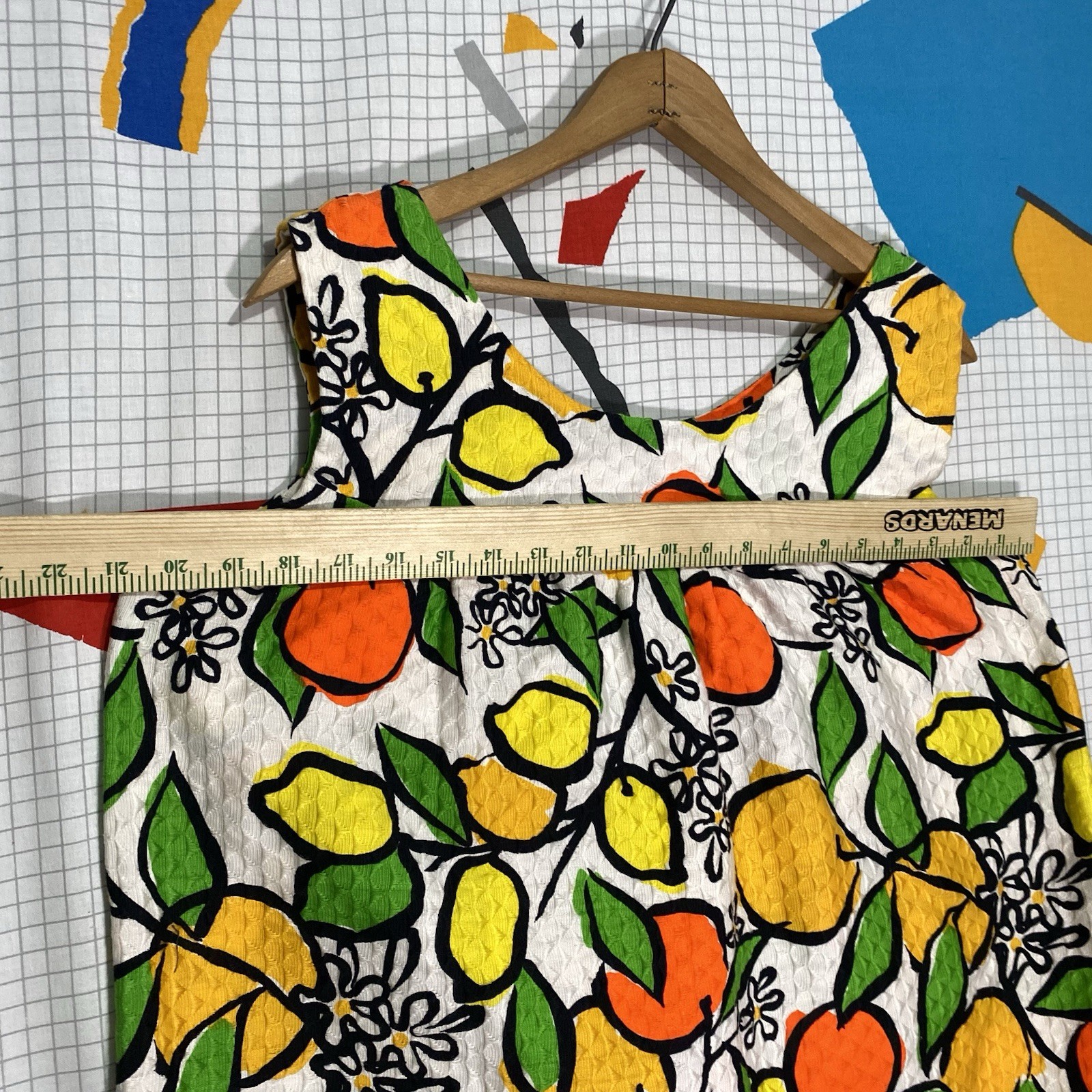 Vintage 60s Fruit Shift Dress Hawaii Mod Gogo Large Cotton Novelty Lemon Orange