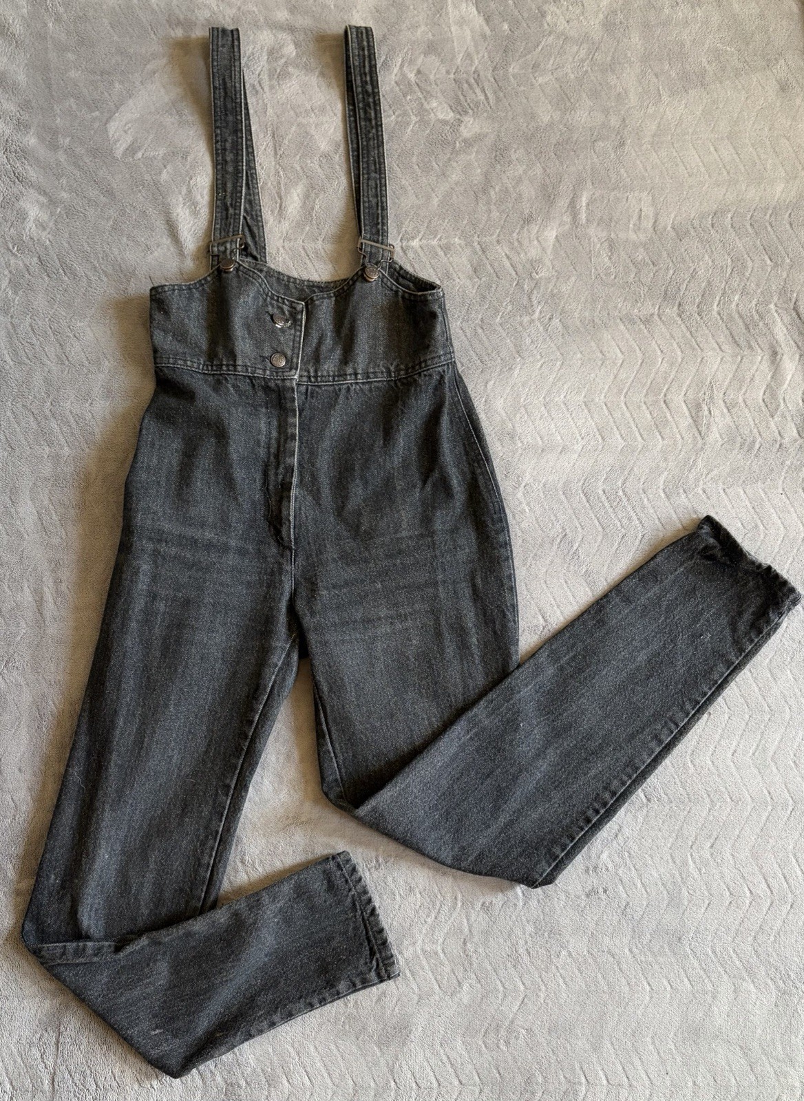 Vtg Fredericks 80’s Denim Suspender Overall Women’s High Waist Jeans Black 11/12