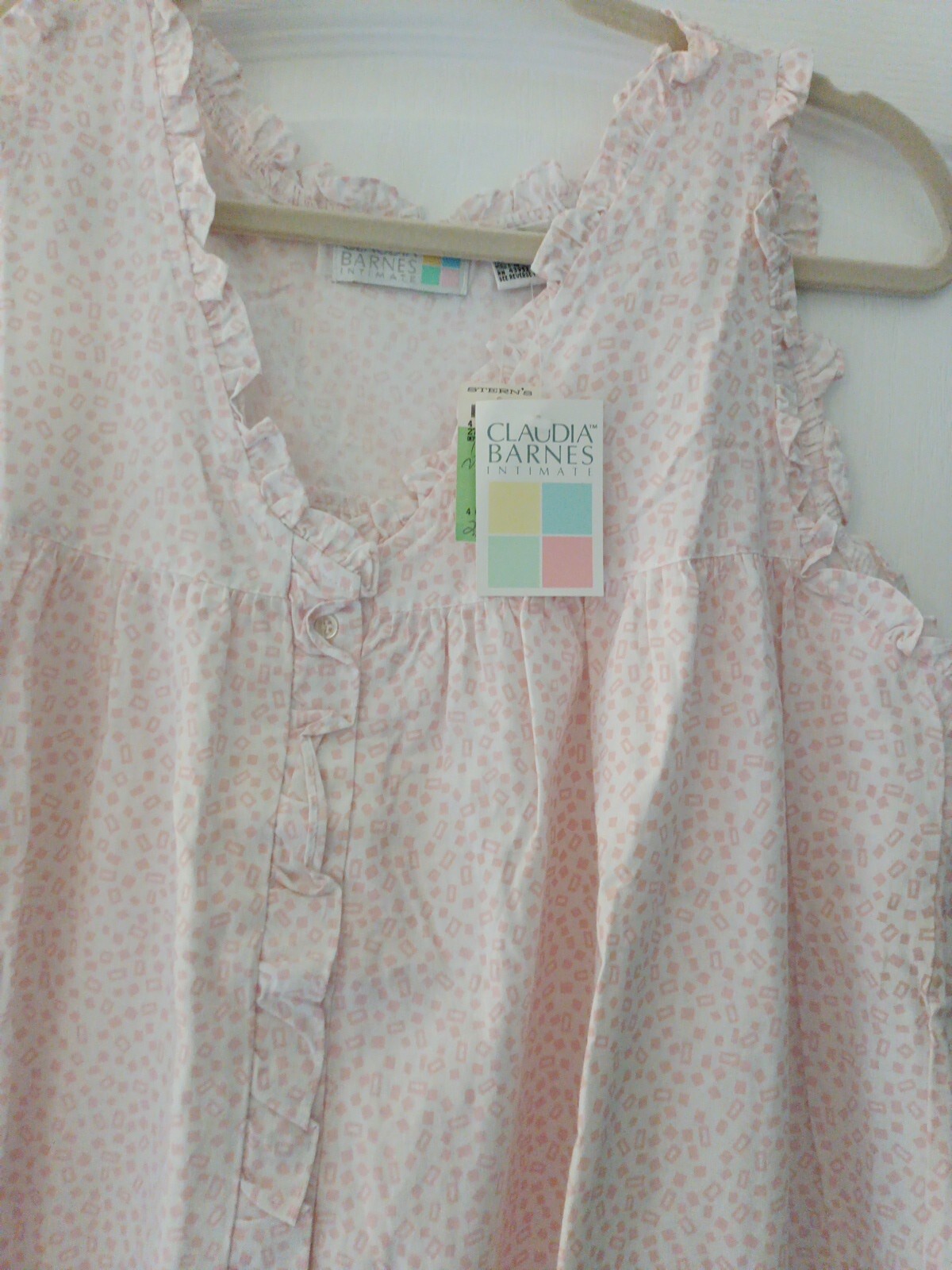 VTG 80s Claudia Barnes Intimate Long Cotton Night Gown Ruffle Hem Sz M, New Tags