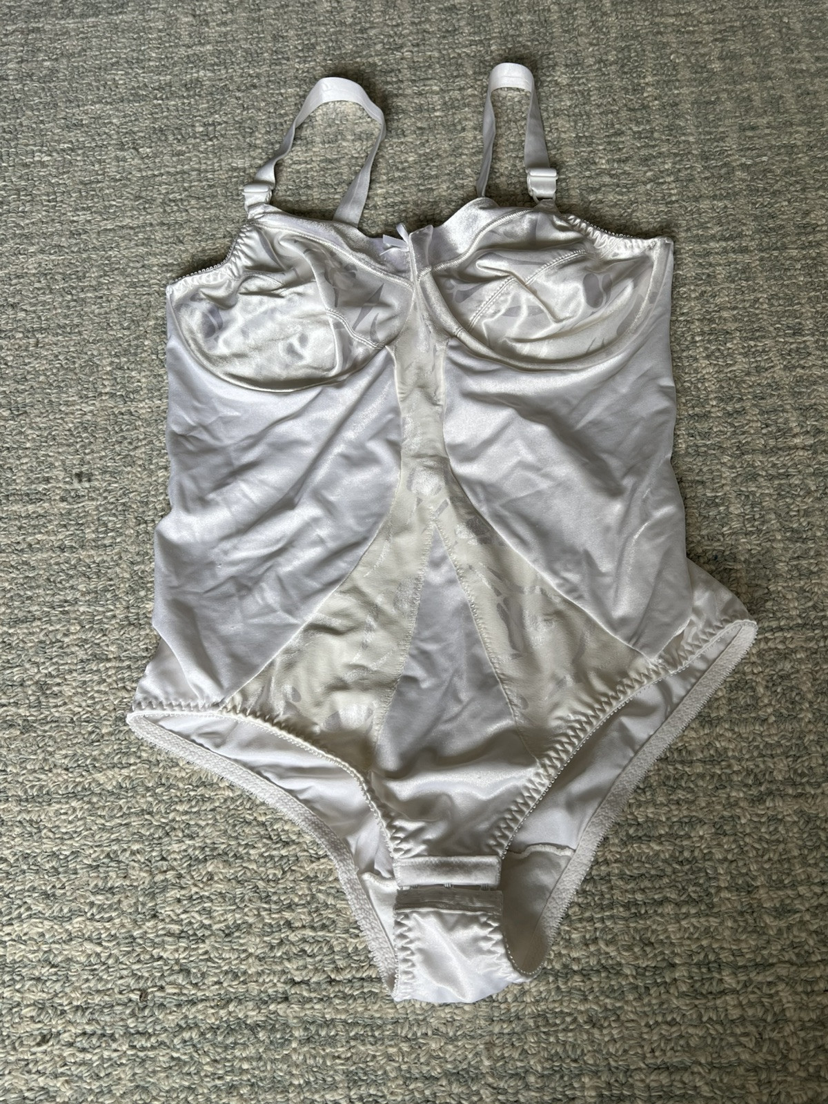 Hanes Her Way Vintage Ivory Tank Bodysuit Satin Print Panels Sexy Sissy 38C