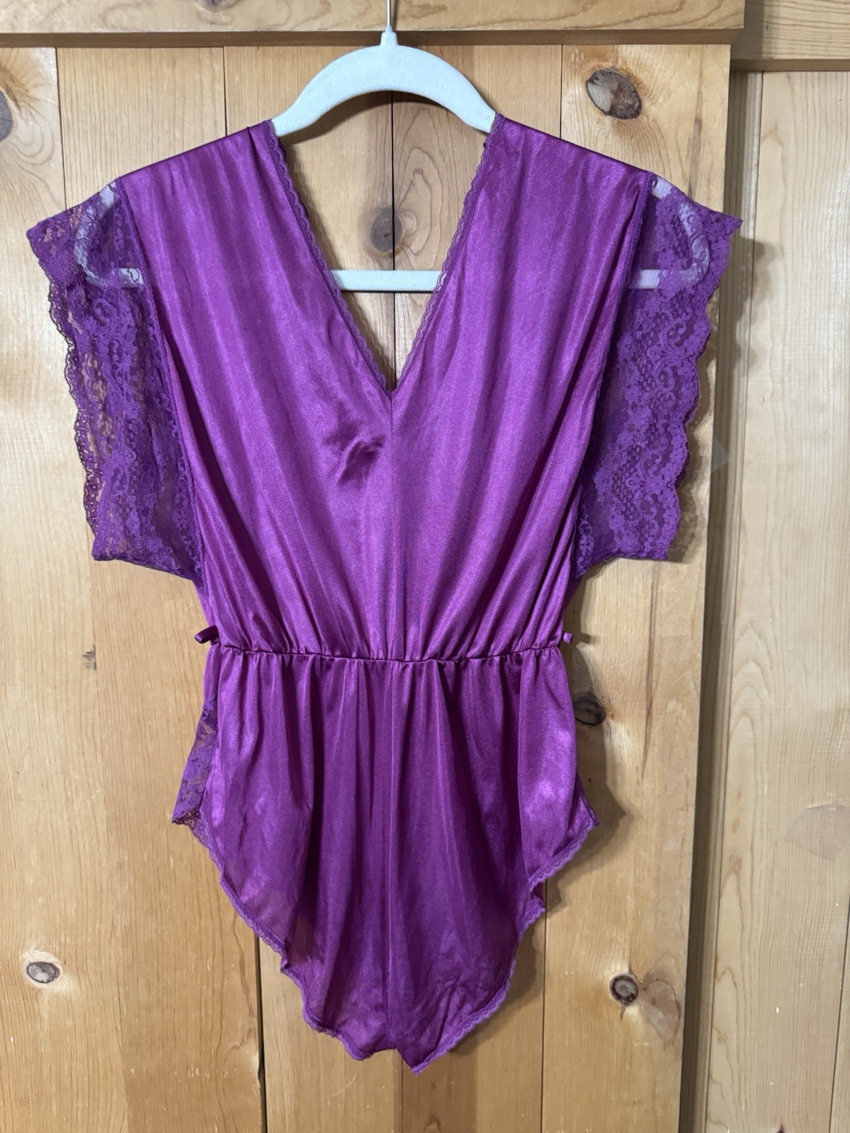 VTG 70s Teddy bodysuit Lingerie SZ P GRAPE PURPLE Lace Texsheen Women’s XS-S
