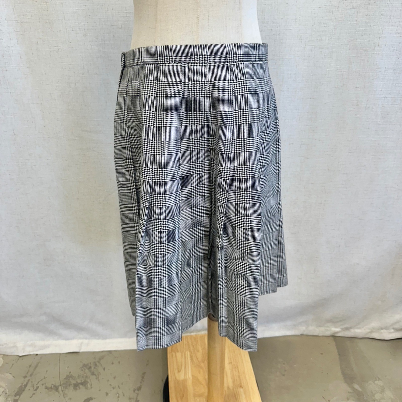 Briggs New York Vintage Glen Plaid Houndstooth Pleated Skirt Black White Size 14