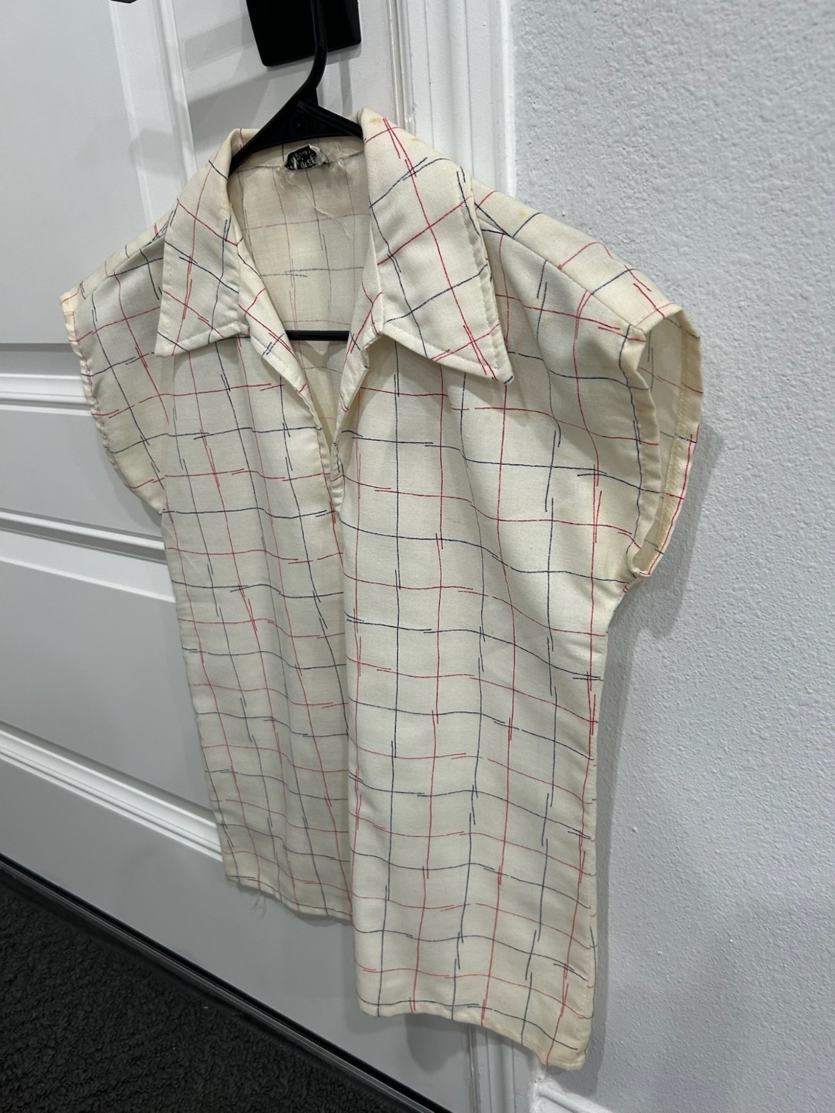 Vintage 1960s The Voyager Checkered Top Skirt Set Cream Red Casual Outfit Set