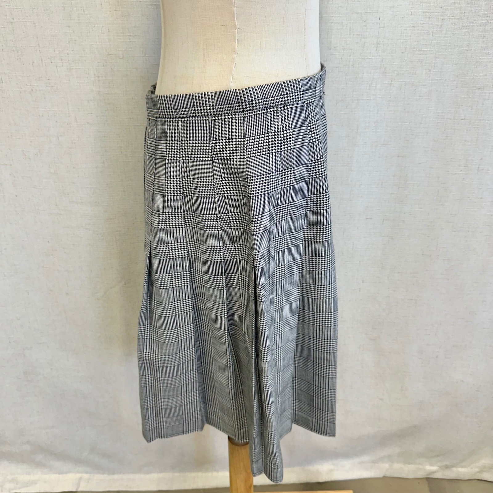 Briggs New York Vintage Glen Plaid Houndstooth Pleated Skirt Black White Size 14