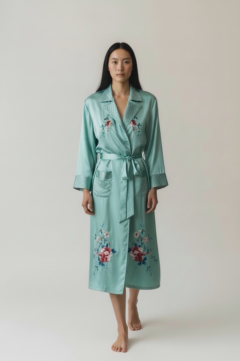 1940’s Yokohama Hand Embroidered Kimono Robe Housecoat Never Worn WW11 Japan