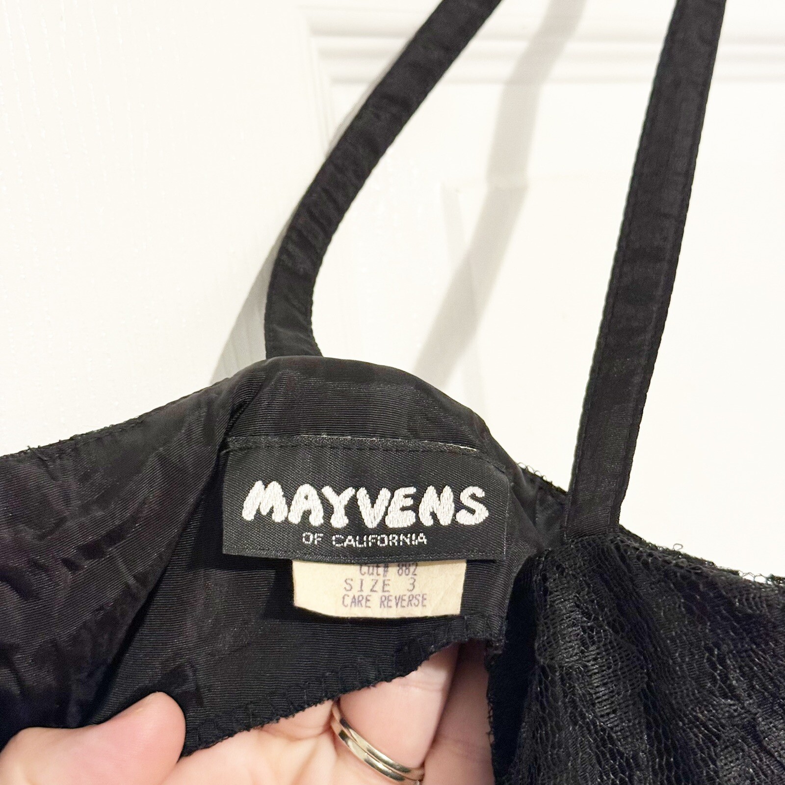 Vintage 80s Mayvens of CA Black Lace Mini Dress Size 3 Cocktail Goth Fit & Flare