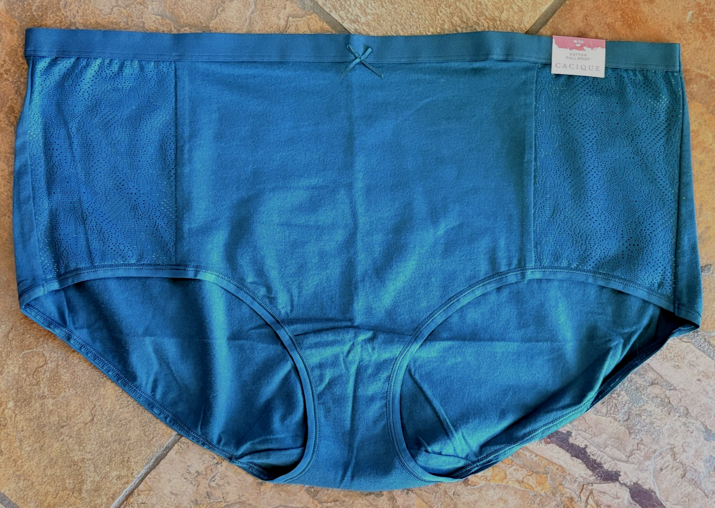 CACIQUE 18/20 Forest Green Cotton Full Brief Lace Hips Panties NWT