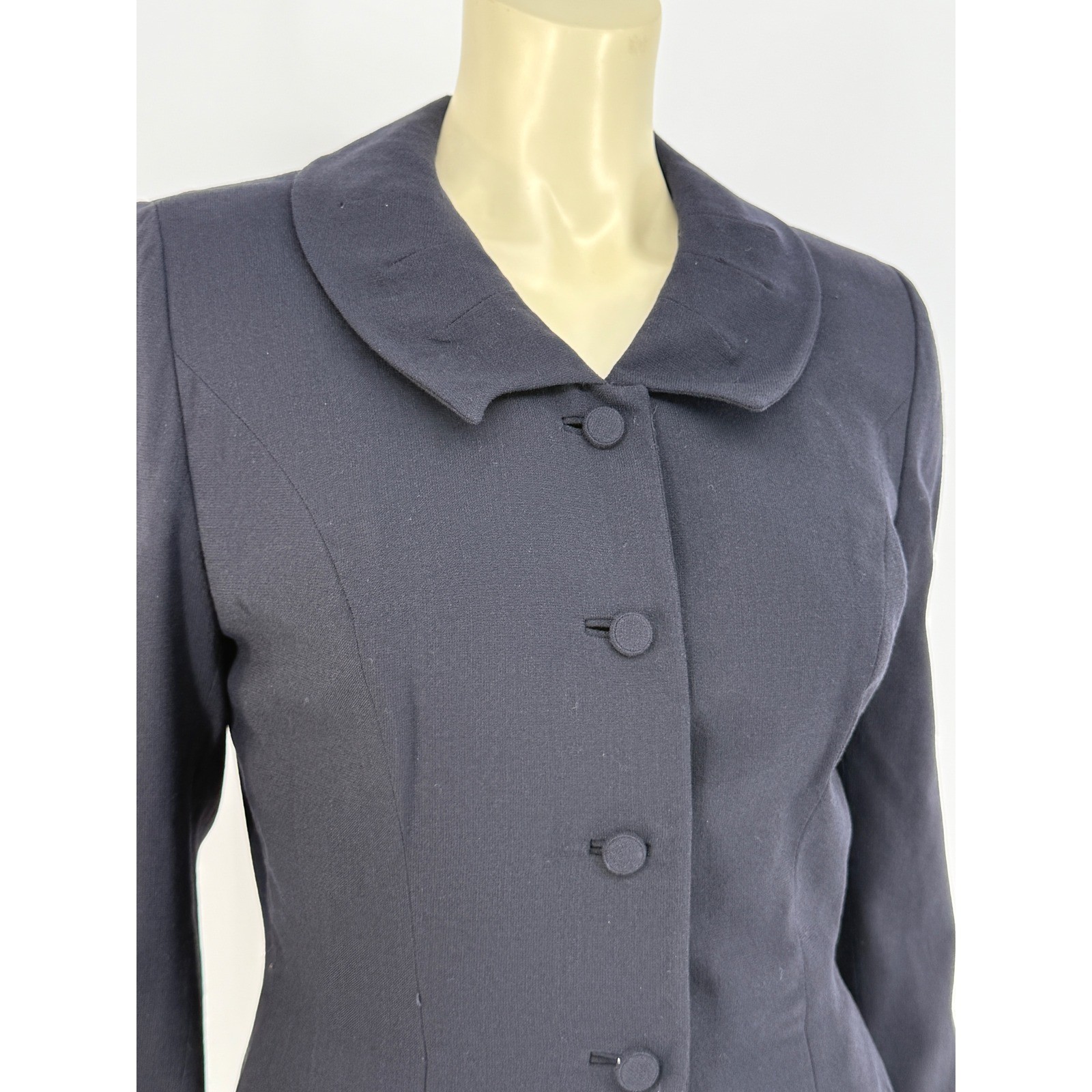Authentic 1940s McDale Knit Black Tailored Blazer Covered Buttons Pointed Cuffs