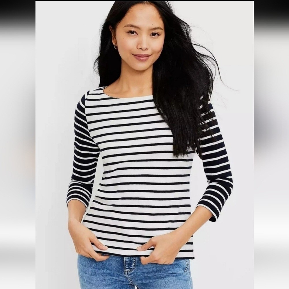 Loft Striped Sailor Sweater Fishermancore Coastal Grandma Nautical Old Money