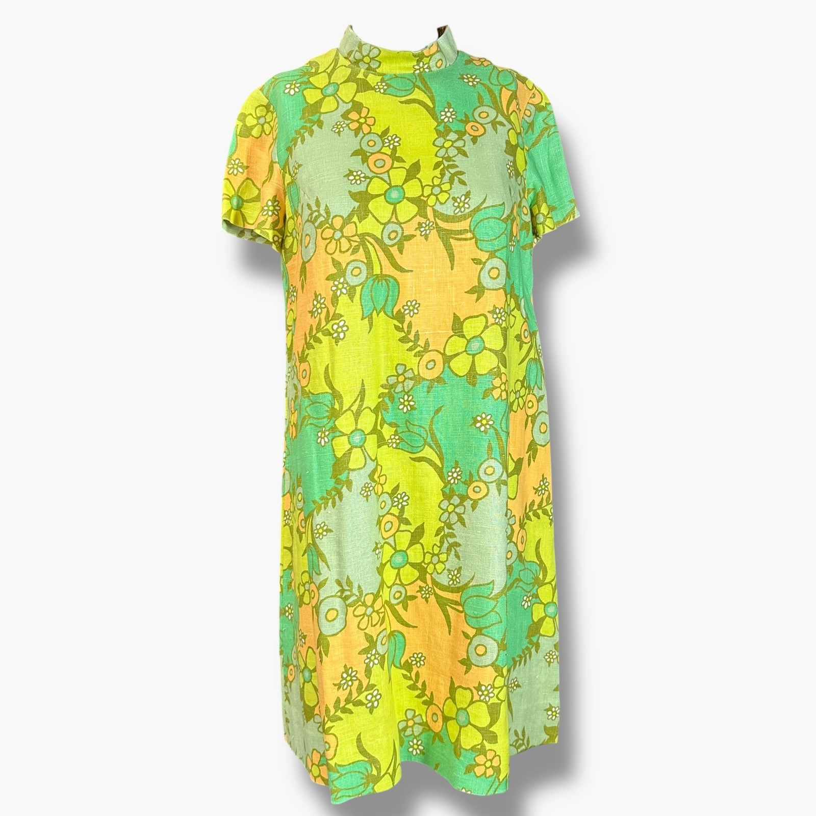Vintage 60s Womens Sheath Dress S/M Neon Flower Power Short Sleeve Mod Hippie