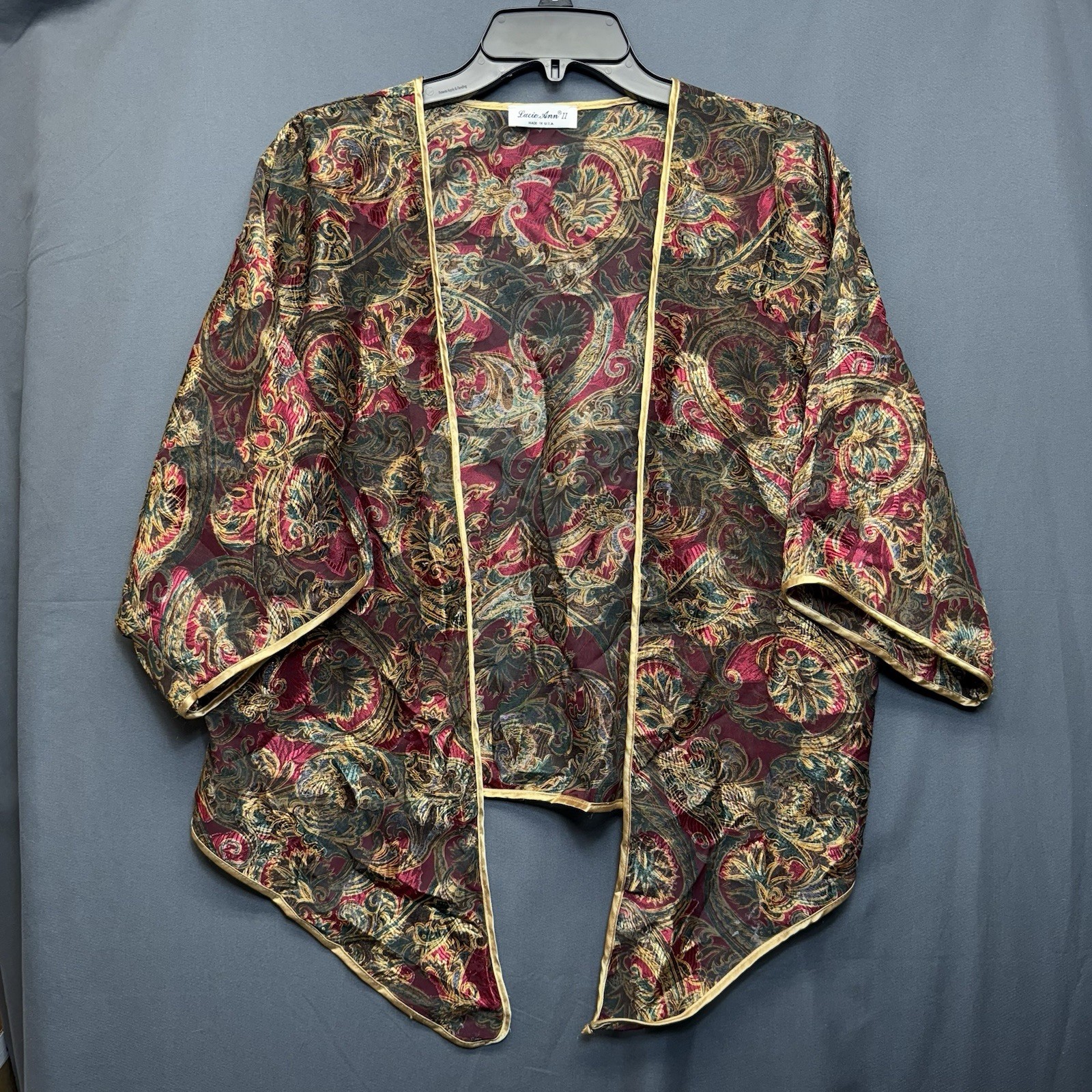 Lucie Ann II Multicolor Sheer Kimono Robe Size Small Made In USA Translucent