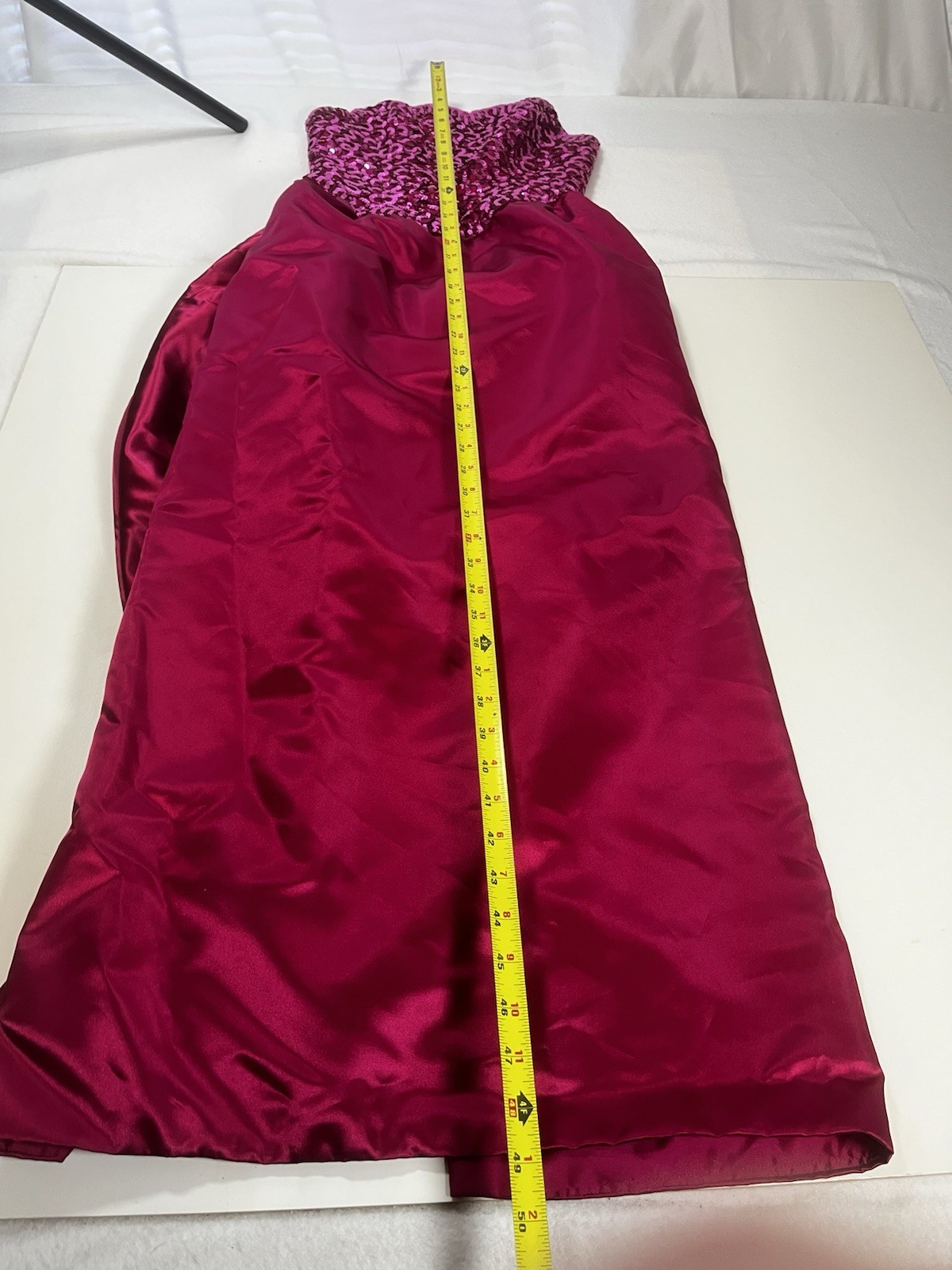 Vintage Mike Benet Satin 60s 70s Hot Pink Prom Formal Dress Sequin Scalloped