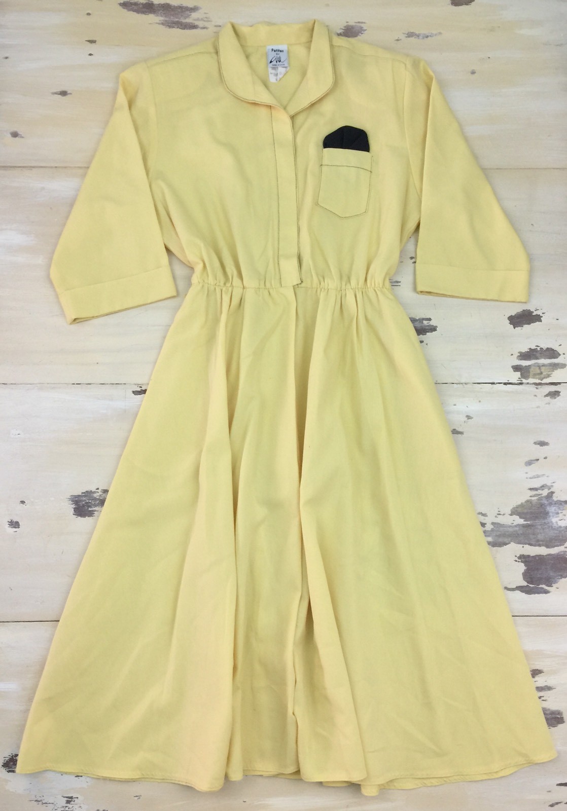 PETITES by WILLI – Vtg 60s Yellow Pin-up Mom Dress, Shoulder Pads, Womens 10 10P
