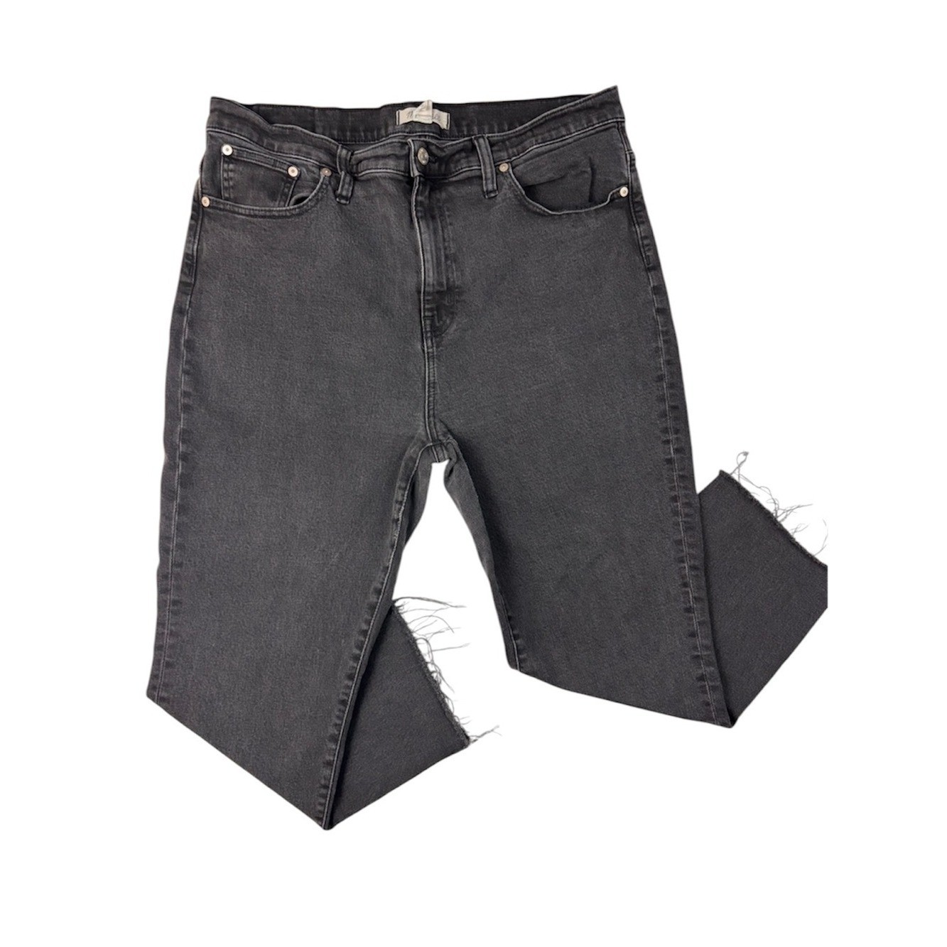 Madewell The Perfect Vintage Jean Fade Black Charcoal Gray Distress Raw Hem (32)