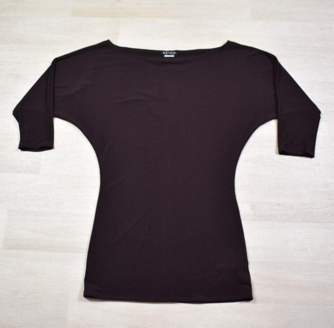 Y2K VENUS Dolman 3/4 Sleeve Top Brown Tunic Length Bodycon Going Out Top SM VTG