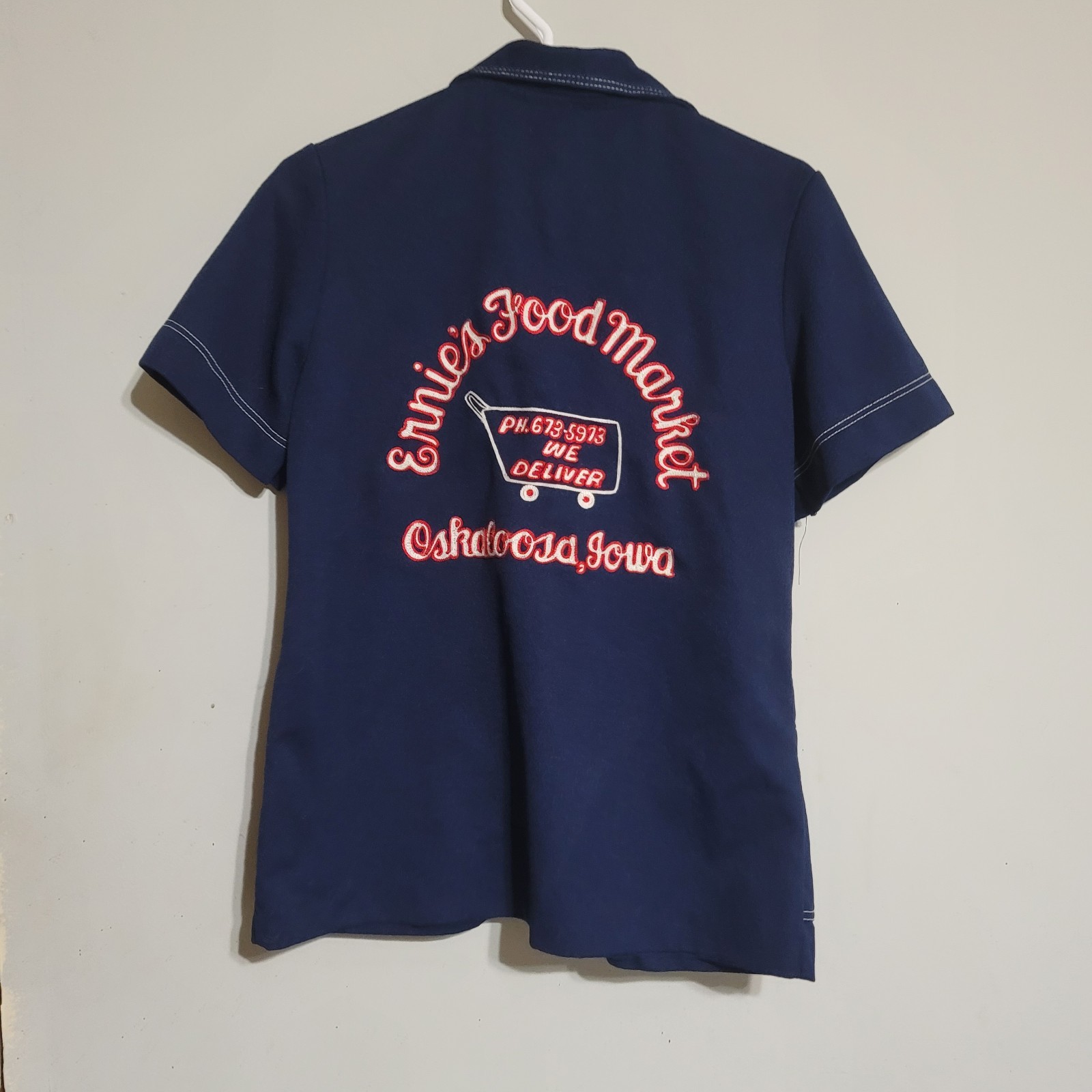 VTG Chain Stitched Embroidered Bowling Ernies Market Bowling Shirt 60s 70s Sz S