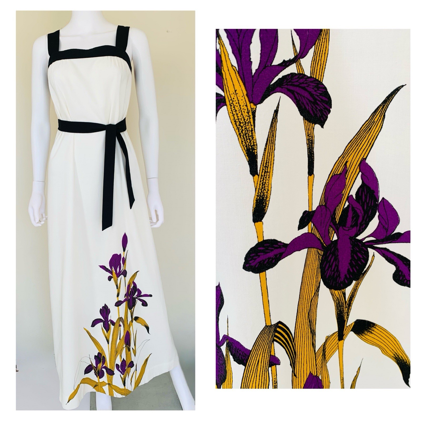 Vintage 1960s 1970s Nani Of Hawaii Purple Floral Maxi tiki hostess Dress