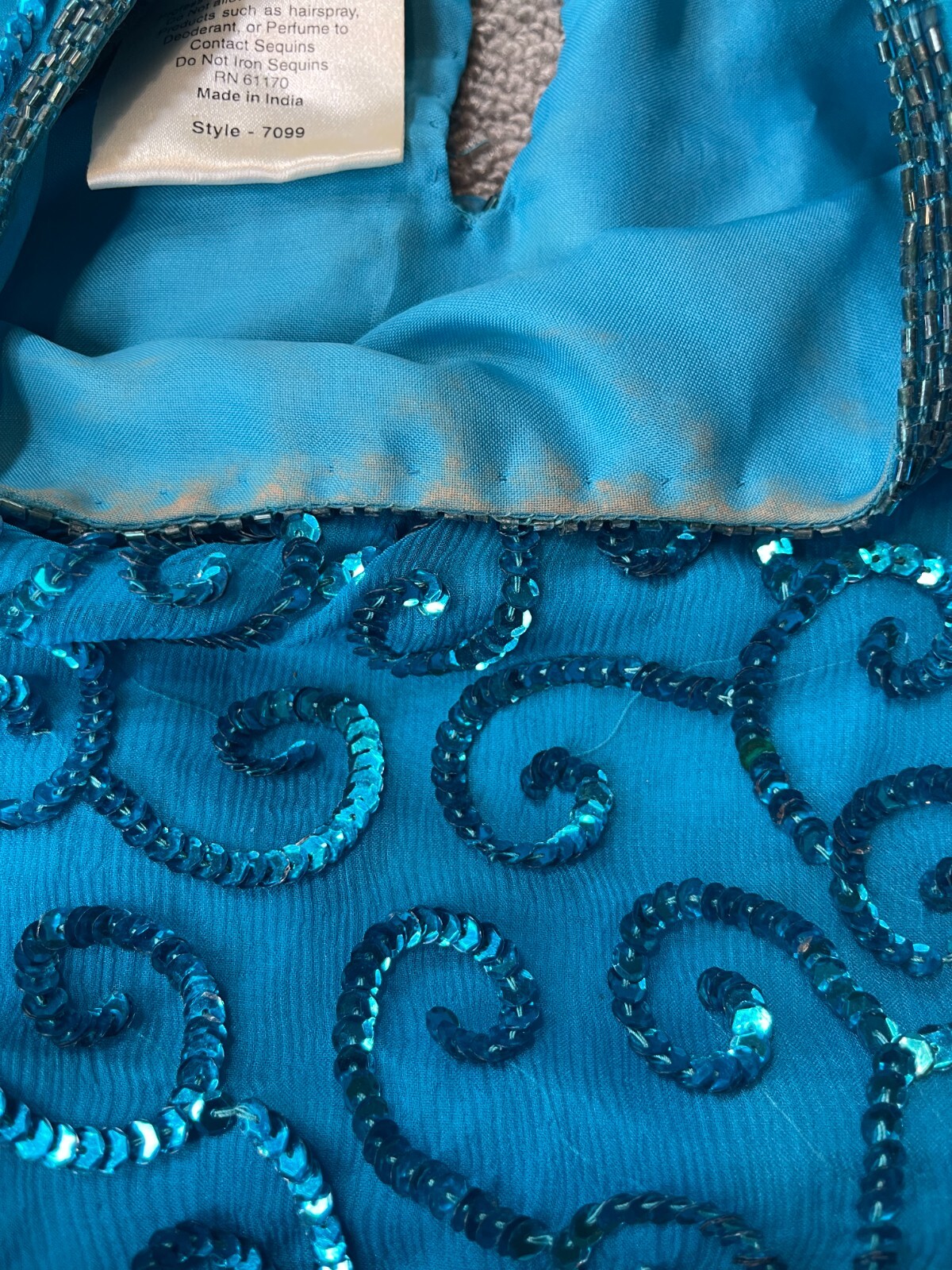 Jean for Joseph Le Bon Blouse Womens Size 6 Petite 6 P Blue Beaded Swirl Pattern