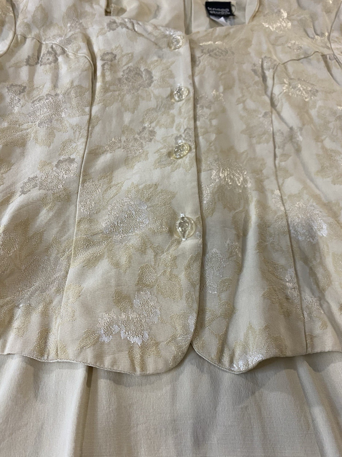 VTG 90s Knapp Studio Champagne Jacquard Floral Cap Sleeve Long Dress 11 Cottage