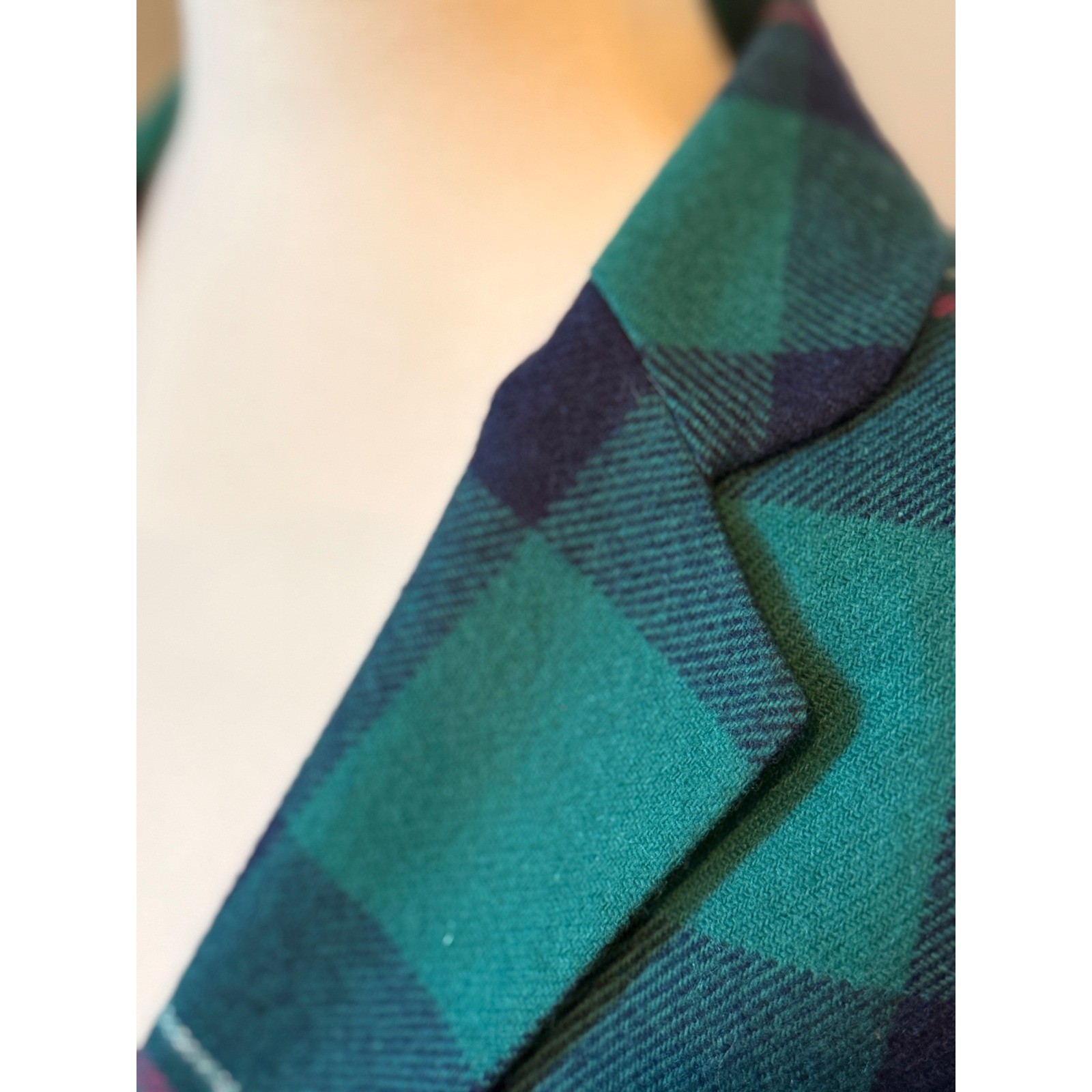 Vintage 80s Plaid Wool Blend Blazer – Teal Green Navy Pink – Petite Size 10