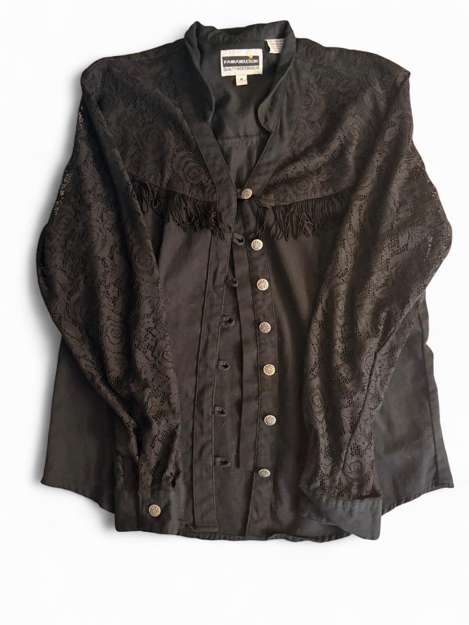 Panhandle Slim Women’s Black Western Shirt Size M Lace Fringe Rodeo Cowgirl