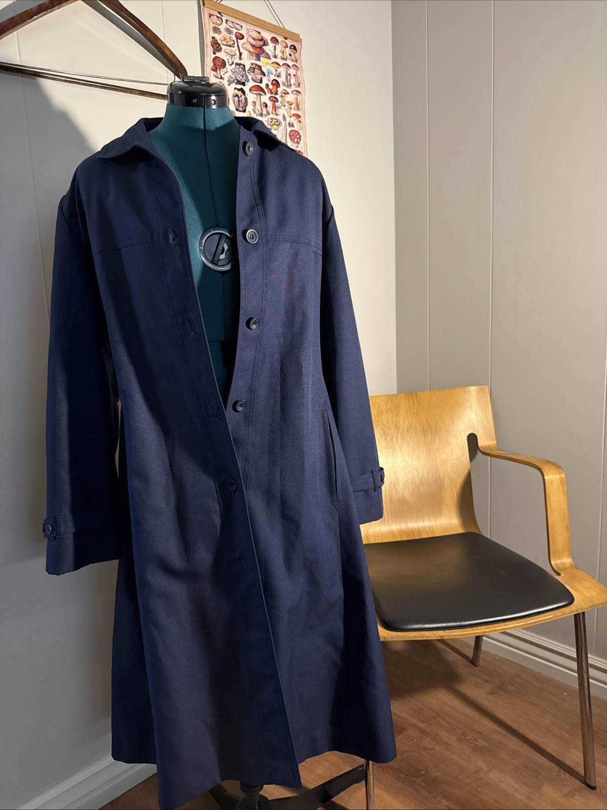 Vintage Bonders Made in USA City Rain Dress Trench Coat Navy BlueBust 34 W38