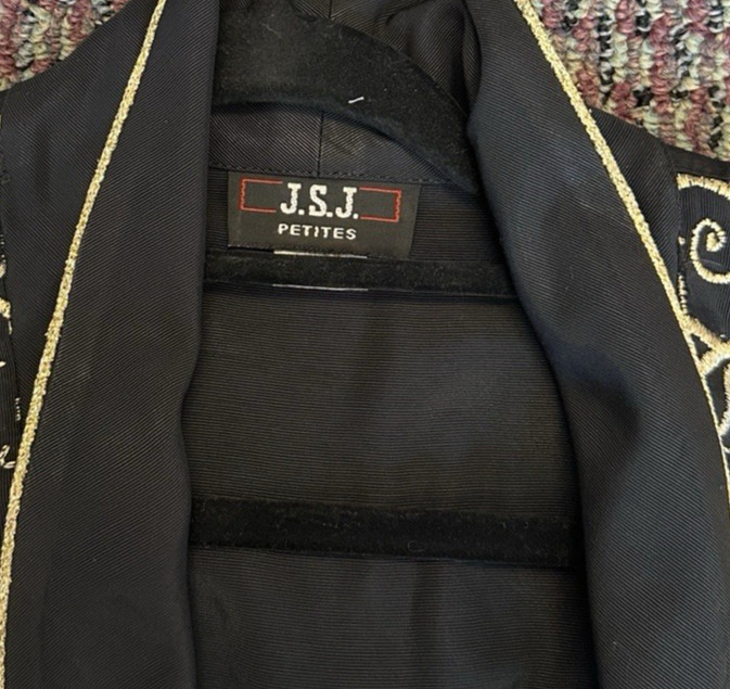 Vintage 80s New Wave Structured Jumpsuit Black Gold Embroidered S