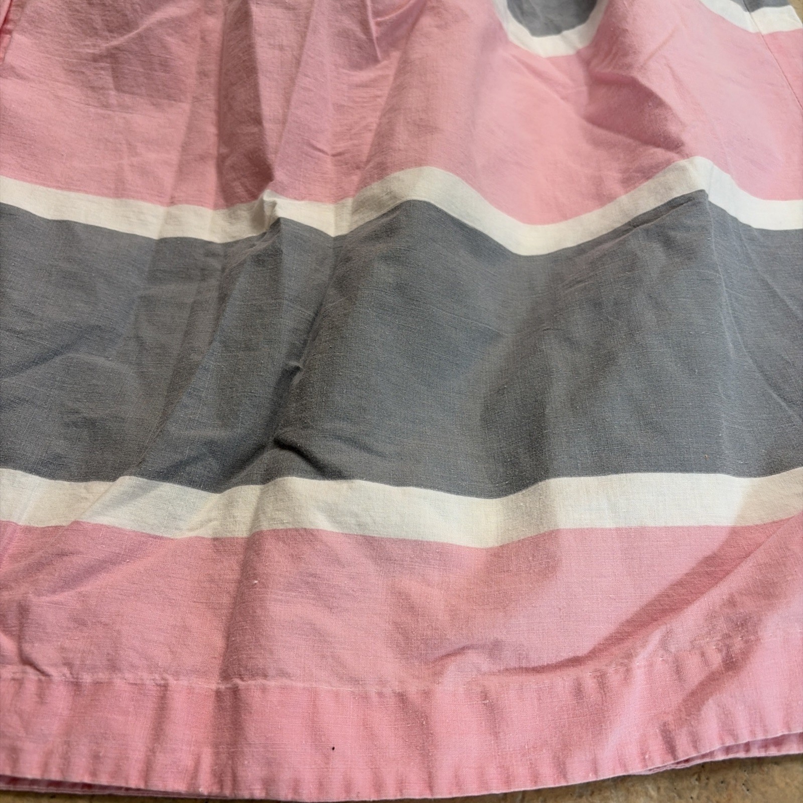 1970’s 31″ Long Unfinished Homemade Stripped Skirt Gray, Pink & White