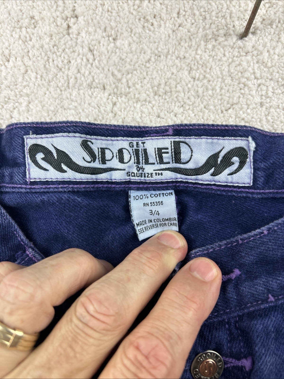 Vintage Squeeze 80s 90s Dark Blue/Lavender Wash Womens High Waist Rise Jeans 3/4
