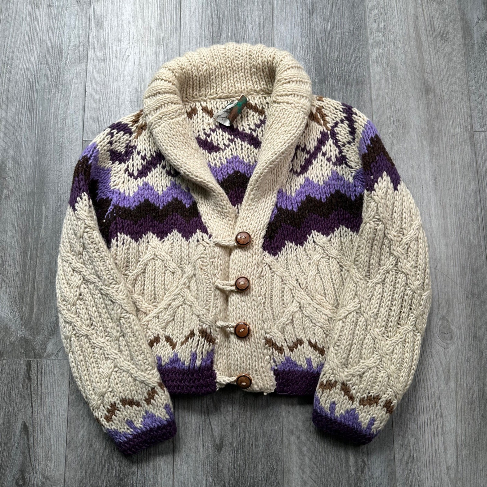 VTG Handmade Angela Campos de Morris wool cardigan wooden buttons Womens Large