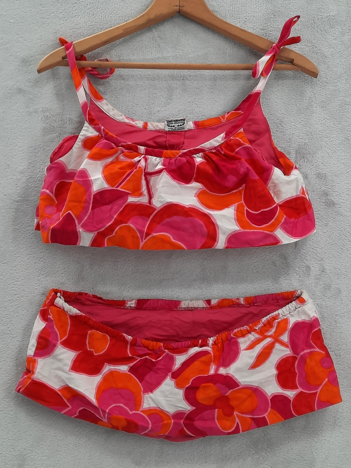Vintage 1960’s Miss Hawaii Kamehameha Bikini Pink Orange Floral Ruffles No Size