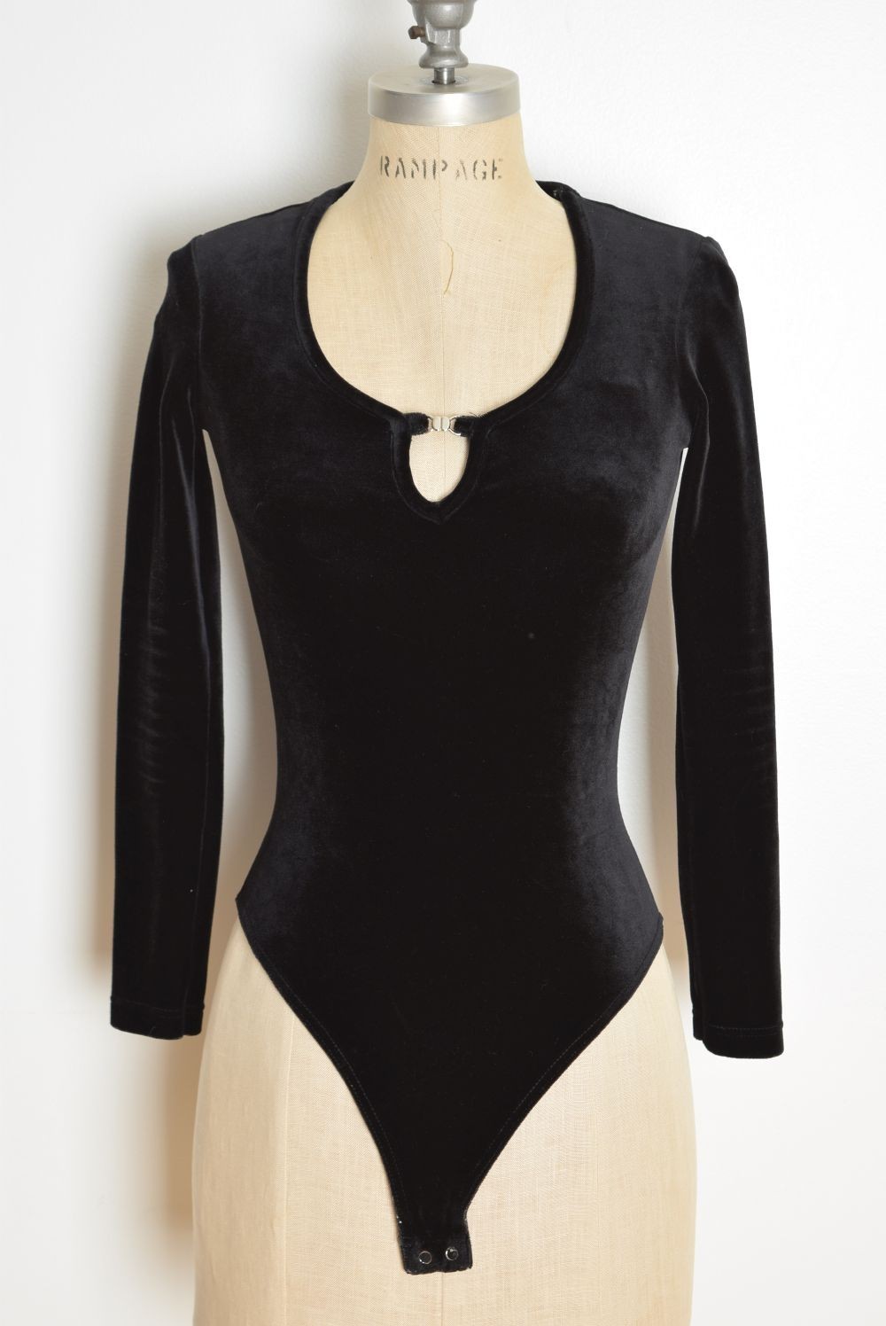 vintage 90s bodysuit black stretch velvet long sleeve grunge one piece top XS S