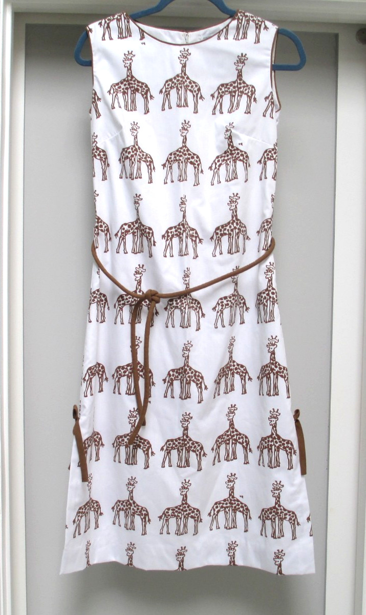VINTAGE VESTED GENTRESS DRESS 60’s 70’s GIRAFFE HAND SCREENED PRINT SZ 6
