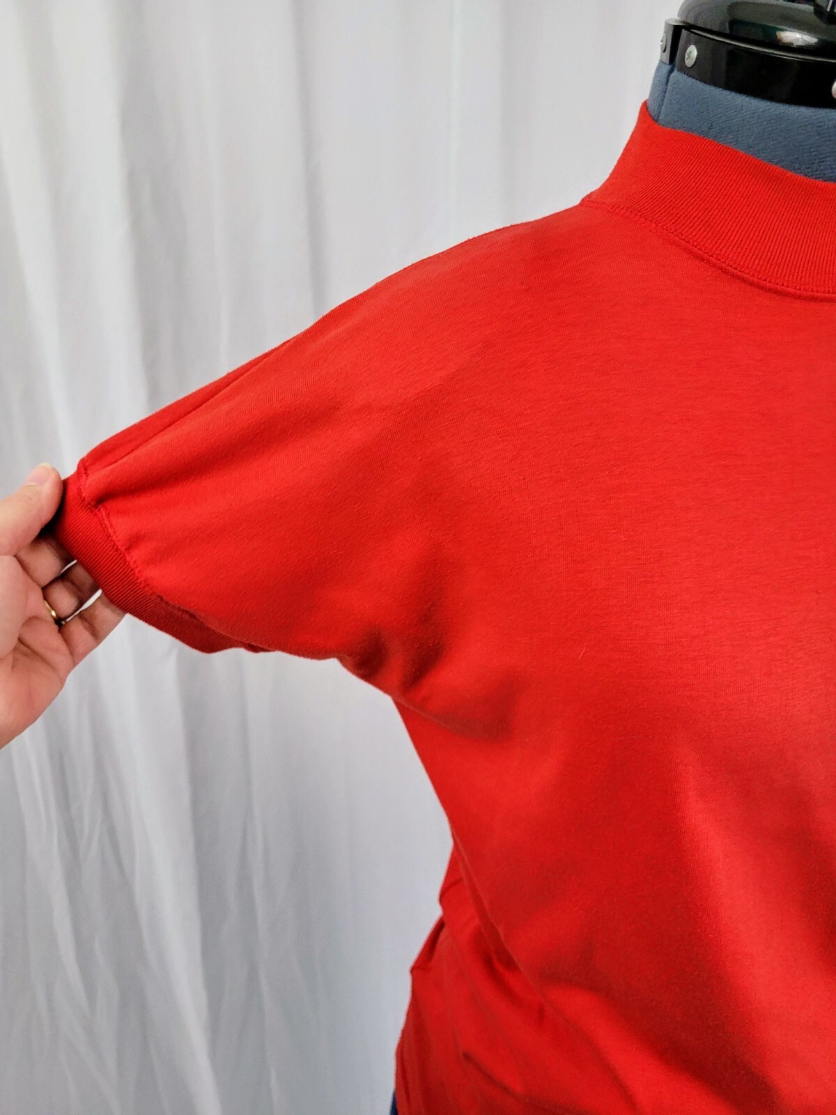 Vintage Red Knit Drop Sleeved Mock Turtleneck Top Size Medium