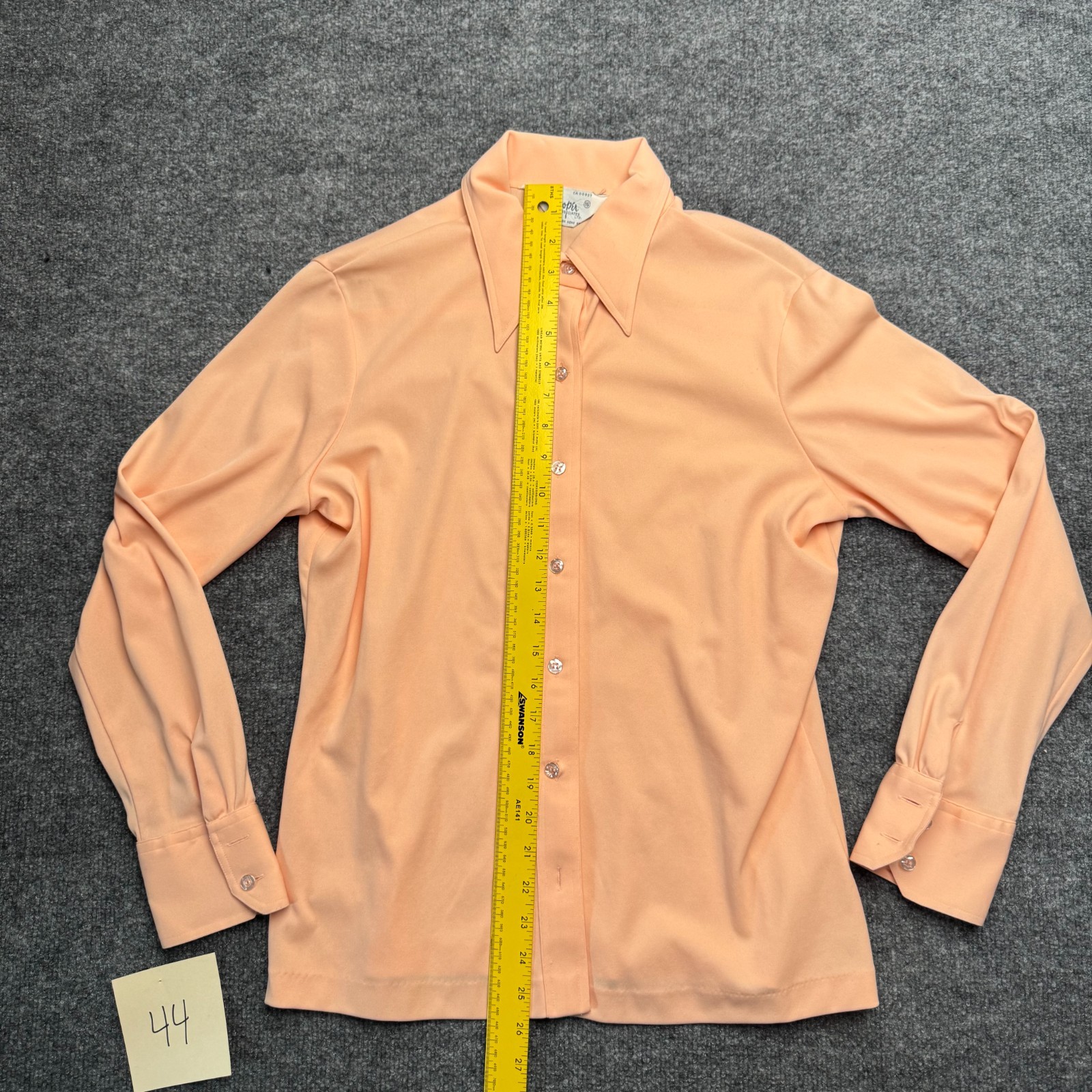 „Vintage 70s Hooper Associates Peach Dagger Collar Blouse Shirt Large L Hong Kon