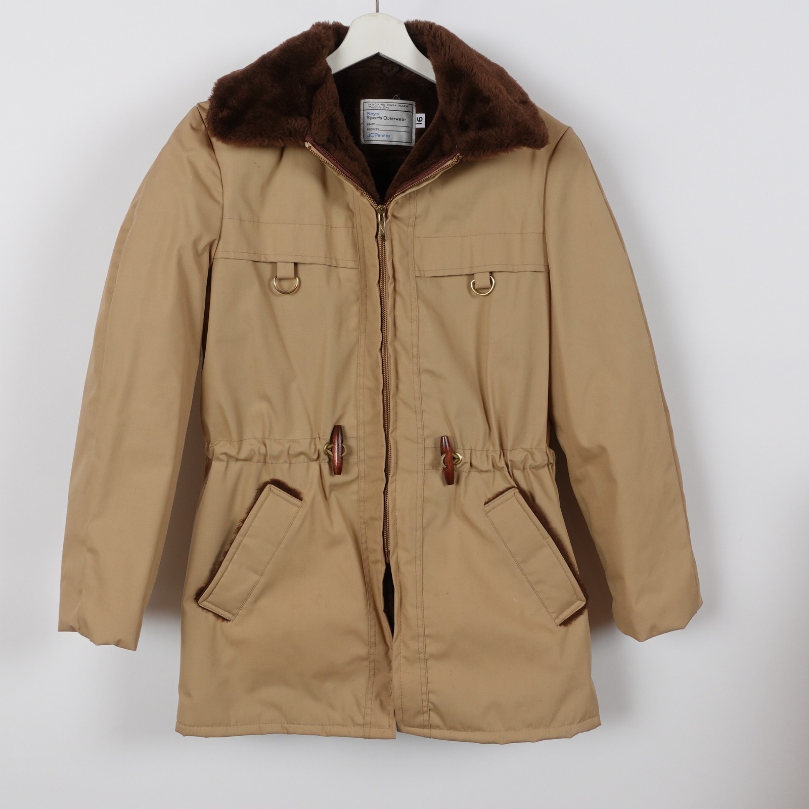 Vintage 70s Boys / Women’s Faux Fur Sherpa Lined Canvas Jacket Size Medium Coat