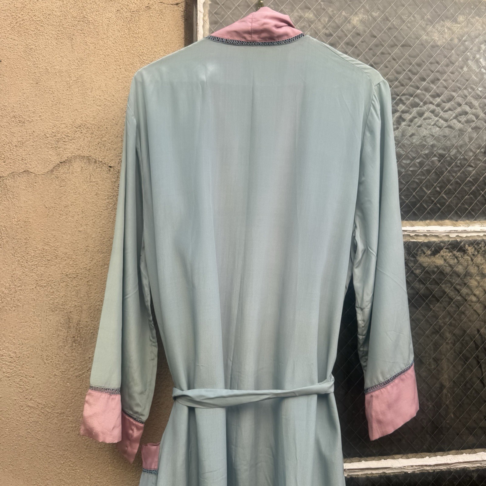 Antique 1920s Cotton Candy Blue & Pink Silk Robe Dress Coat Lounge Vintage