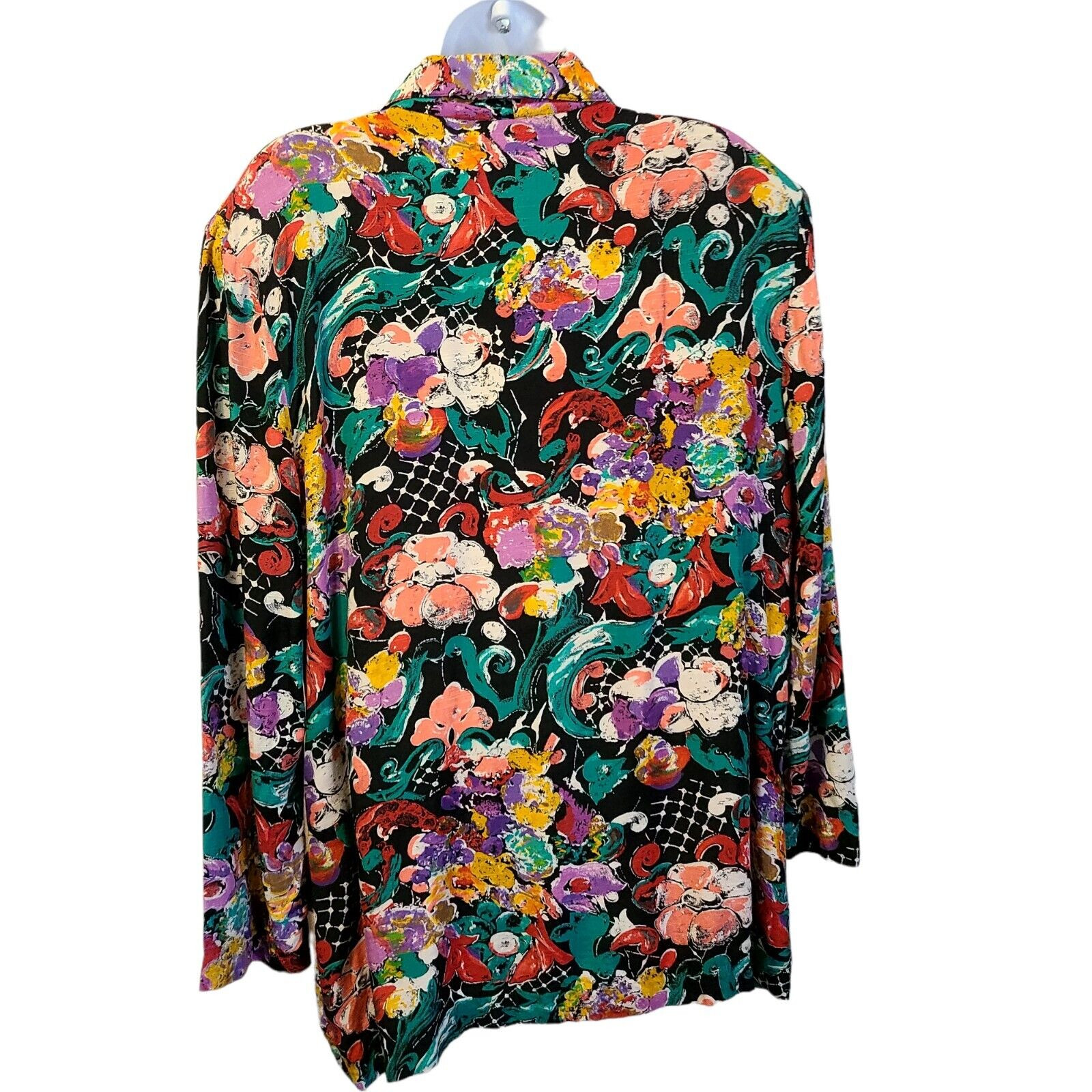 Womens Artsy Blazer Vintage Petite Sz 14 Floral Abstract Multi Color Made USA