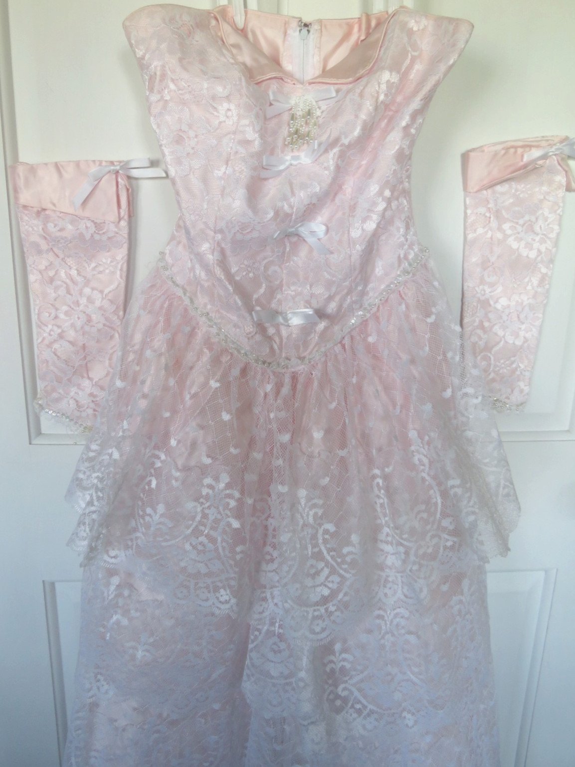 Vtg 1980s Flirtations Prom Gown quinceañera Belle Maxi Dress Princess Pink Lace