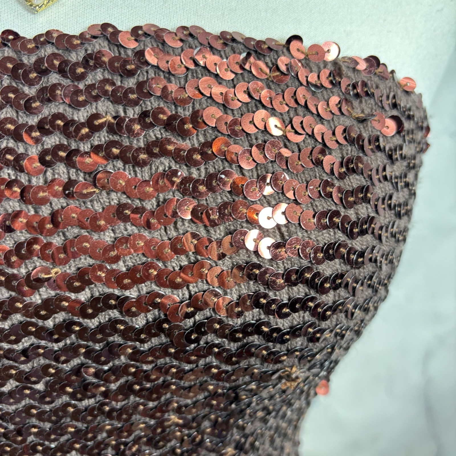 Vintage 1980s 90s Copper Brown Disco Sequin Tube Top Crop Top sz S USA Retro