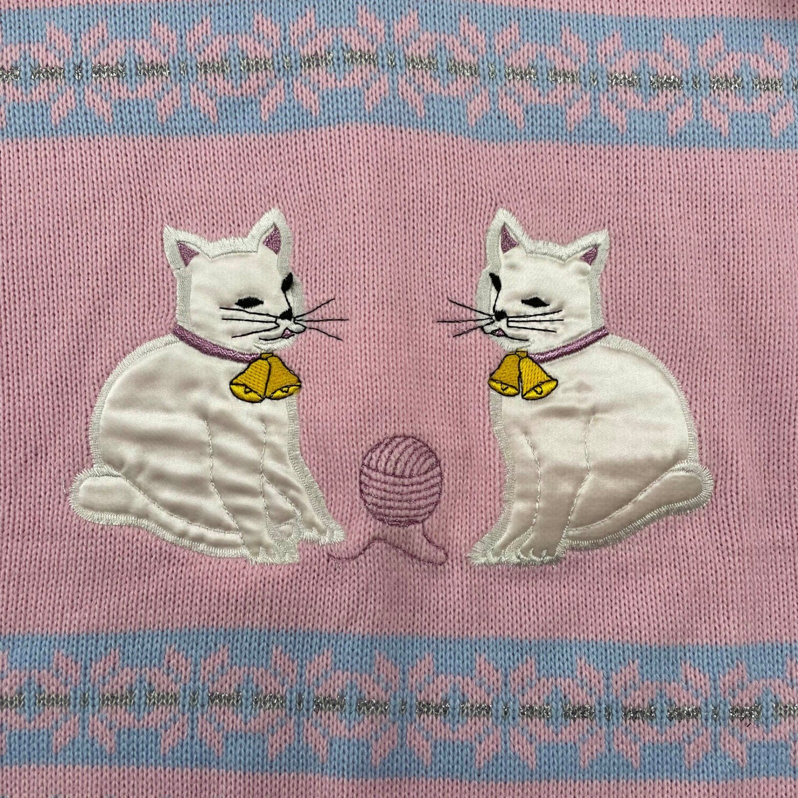 Jennifer Adams Sweater Womens M Pink Cat Graphic Vintage Lurex Knit Pullover