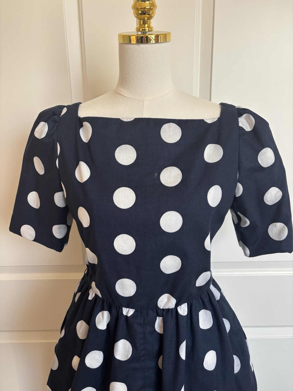 Mollie Parnis Vintage 70’s Polka Dot Peplum Blouse & Skirt Set USA Made Size 14