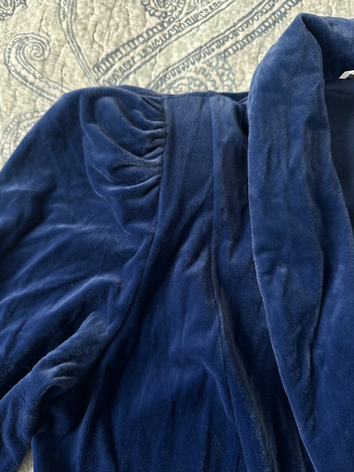 Vintage Miss Elaine Long Blue Velvet Bathrobe Double Button Very Regal- POCKETS
