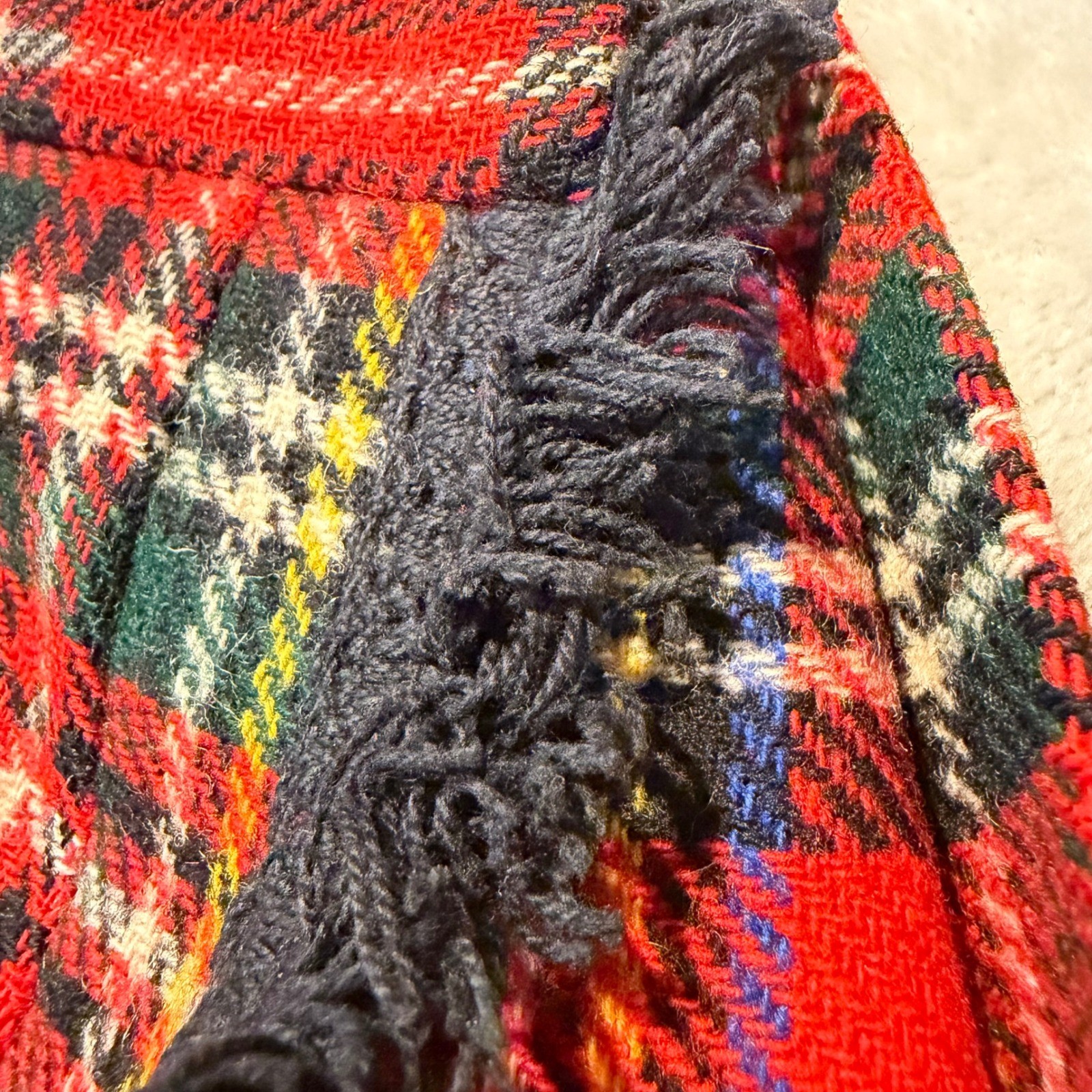 Vintage Red Tartan Plaid Pleated Midi Kilt Skirt Fringe Trim Academic 29 Waist